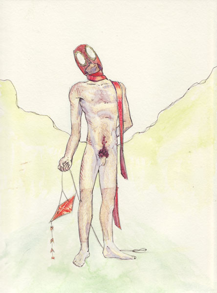 illustration:watercolor supernaut holding a kite